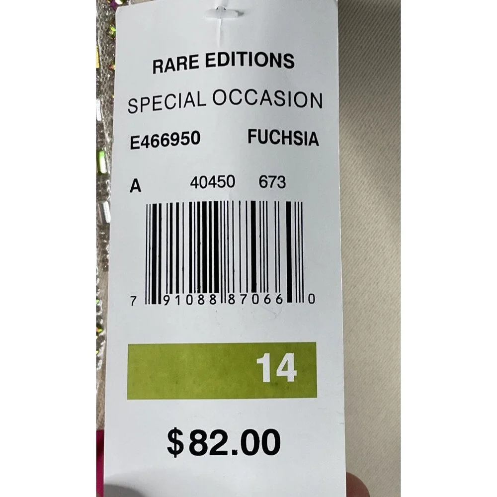 Rare Editions 14 Dress Fuchsia Pink Tan‎ Beaded Rhinestone Special Occasion NEW